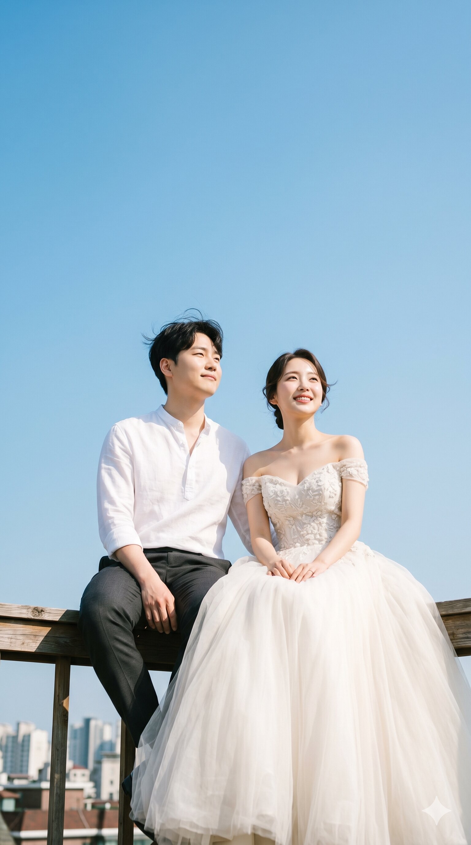 루프탑 파란하늘 AI 웨딩스냅 예시