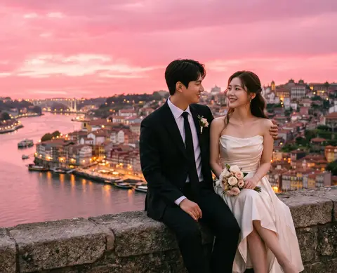 포르토 핑크 노을 강변